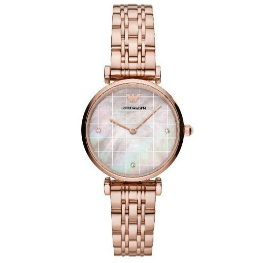 Emporio Armani Gianni T Bar Quartz Mother of Pearl Dial Rose Gold Steel Strap Watch For Women - AR11385 - Image 2